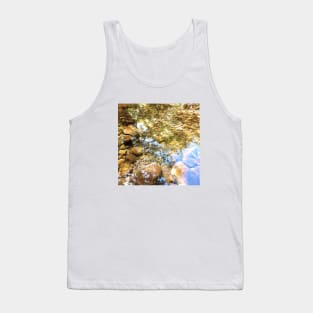 Reflection, lake, trees, pebbles, sparkle, shine, summer, river, aqua, water, spring, holiday, xmas, nature, adventure, rocks, sun, exotic, tropical, blue, turquoise, navy, light Tank Top